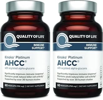 Quality of Life 2 Pack AHCC Kinoko Platinum 750 mg– Premium Immune Support Supplement 60 Count Bottles