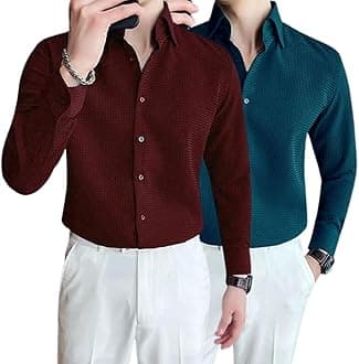 GRECIILOOKS Men's Formal Button Down Shirt – Slim Fit Shirt's for Men | Textured Long Sleeve Polycotton| Business & Meeting Ready (Available in Plus Size and Combo Pack of 2)