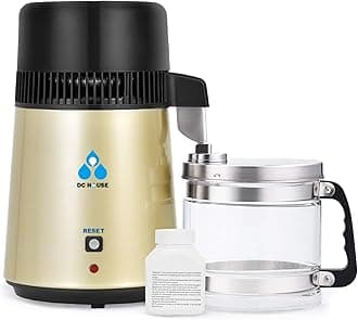 DC HOUSE Upgrade Water Distiller, 304 Stainless Steel 1 Gallon Distilled Water Maker Machine for Home Countertop Table Desktop, 750W 4L Making Machine with On Off Switch, Glass Container