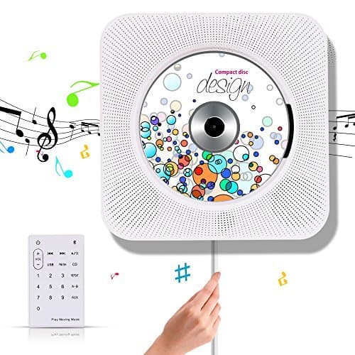 CD Music Player with Bluetooth & Remote Control Wall Mountable HiFi Home Audio Speakers, MP3, USB, 3.5mm Headphone Jack, AUX Input/Output (Portable CD Player)