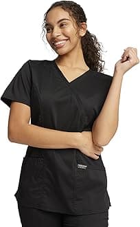 Scrubs Top for Women Mock Wrap with 3 Pockets, Soft, 2-Way Stretch & Durable Fabric - WW610