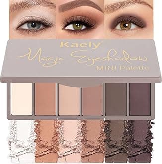 evpct 6 Colors Light Ivory Nude Brown Eyeshadow Palette, Stone Putty Taupe Black Cherry Dark Mauve Natural Matte High Pigment Mini Travel Eye Shadow Palette Makeup for Older Women, Built in Mirror