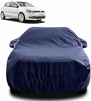 Sulfar 100% Water Resistant Car Body Cover Compatible with Mirror for Volkswagen Polo GT (Triple Stitched, Full Bottom Elastic, Navy Blue)
