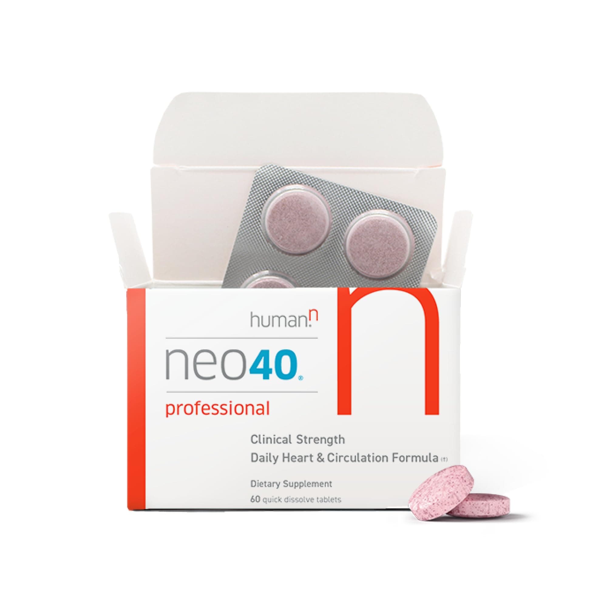 Humann Neo40 Professional - Daily Heart & Circulation Support - Methylfolate, Beet Root Powder, Hawthorn Berry, L-citrulline - 60 Dissolvable Tablets