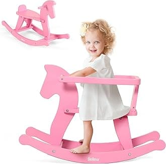 Rocking Horse for Kids 1-3 Years Old, Wooden Rocking Toy for Toddlers with Removable Fence for Indoor & Outdoor Activities, Baby Horse Riding Toy for Birthday & Visit Gifts