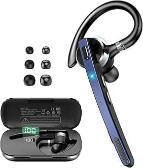 Bluetooth Headset Wireless Bluetooth 5.3 Earpiece, Dual Noise Cancelling Mics, 90Hrs Hands Free Headset with APTX HD Audio & Mute Button, Single-Ear Headphone for Trucker/Business/Office/Gym/Blue