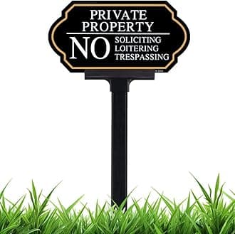 Private Property No Trespassing Sign with Stake, No Soliciting Sign for House 5x10 inch/35 inch High, for Front Door/Lawns/Gardens and Business