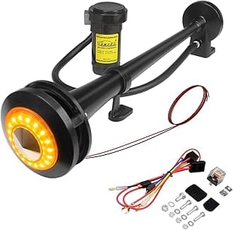 12V 150DB Car Air Horns, 18 Inches Chrome Zinc Single Trumpet Truck Air Horn with Compressor for Any 12V Vehicles Trucks Lorrys Trains Boats Cars (black with lights)