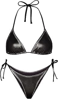 Metallic String Bikini for Women - Sexy Beach Glitter Swimsuits Bathing Suit Triangle Tops Side Tie Thong Bottom Set