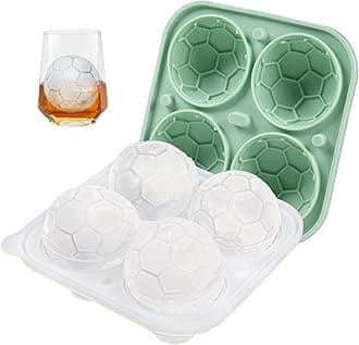 Soccer Ice Cube Mold, Football Shapes Ice Cube Tray, Silicone Sphere Ice Mold Chocolate Mold with Clear Funnel-type Lid, Make 4 Large Ice Balls for Chilling Whiskey Cocktails Drinks, Green