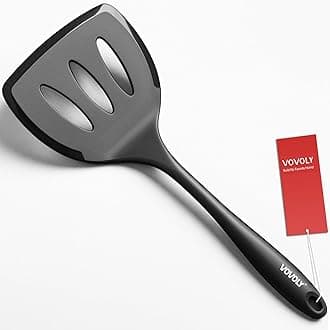 Silicone Pancake Spatula Turner with Lengthened Handle& Seamless Design, Heat Resistant Slotted Flipper for Nonstick Cookware, Large Flexible Kitchen Utensils for Egg, Pancake, Burger, Slotted Black
