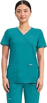 Cherokee Scrubs Top for Women Mock Wrap with 3 Pockets, Soft, 2-Way Stretch & Durable Fabric - WW610