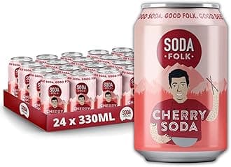 Soda Folk Cherry Soda, American Style Fizzy Drinks, No Added Sugar, Refreshing Soft Drink, 100% Natural Ingredients, Gluten Free & Vegan (24 x 330ml Cans)