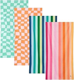 Dock & Bay Beach Towel - Quick Dry, Sand Free - Compact, Lightweight - 100% Recycled - Includes Bag - Tangerines & Greens - Set of 4 - Extra Large (200x90cm, 78x35)