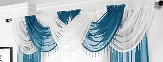 Maple Textiles Voile Curtain Swag with Crystal Beaded Trim (Teal)