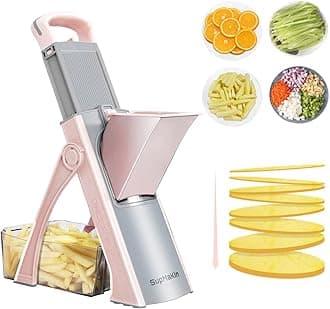 Supmakin Safe Mandoline Vegetable Slicer Adjustable Vegetable Chopper Mandolin Multifunction Potato Slicer with 4 Modes Dicer, Julienne Kitchen Chopping Artifact (Pink)