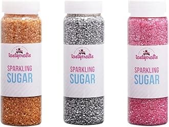 Encrust Ventures Tastycrafts Sparkling Sugar, Edible Sprinkle Decorations, Coloured Sugar Confectionery, Combo of Golden, Silver & Pink (Pack of 3)
