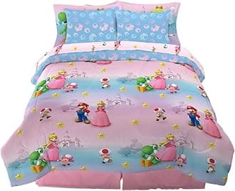 Franco Comforter and Sheet Set with Sham, Microfiber, Super Mario Girl, 7 Piece Queen Size