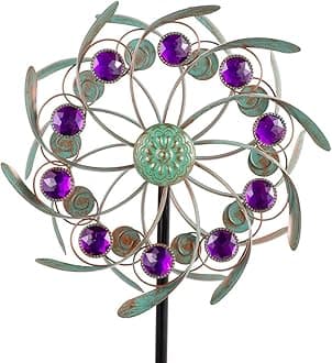 Viveta Outdoor Wind Spinners, 13" Metal Wind Sculpture with Stable Stake, Double-Sided Windmill,Wind Spinner for Yard and Garden