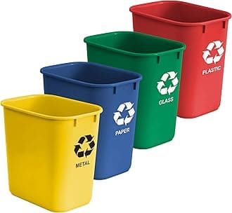 Acrimet Wastebasket Bin for Recycling 24L (Made of Plastic) (Metal/Yellow, Paper/Blue, Glass/Green, Plastic/Red) (Set of 4)