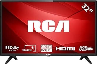 RCA 32 Inch 720P TV, Freeview HD Dolby Digital Audio DVB T2/S2 HD LED Backlighting Display TV, HDMI USB Earphone Output Media Player Monitor PS5 Xbox, Small TV for Bedroom Kitchen Black