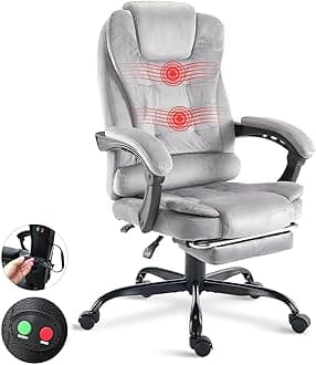 Blisswood 2 Point Massage Office Chair For Home Office,Executive Office Chair With Footrest 130° Reclining Computer Desk Chairs Adjustable Height 360° Swivel Recliner Chair (Velvet Grey)