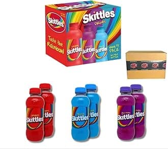 Pop SNAX Skittles Drinks 3 Flavor Variety Pack 14oz | 6 Bottles | Wild Berry, Tropical, and Original Flavor | Skittles Juice