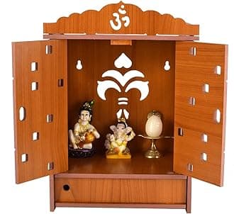MIDU Pooja Mandir For Home Wall Hanging Mdf Wooden Temple With Door Brand (Orange,41 Cm)