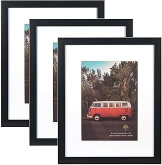 Scholartree Black 8x10 Picture Frames Set of 3, Display 8x10 without Mat or 5x7 with Mat on the Wall and talble