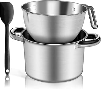 Marsheepy Double Boiler Pot Set,2000ML/1.8QT Mixing Bowl for Chocolate Melting, 2800ML/ 2.54QT 304 Stainless Steel Pot With Silicone Spatula for Melting Chocolate, Candy, Candle, Soap, Wax