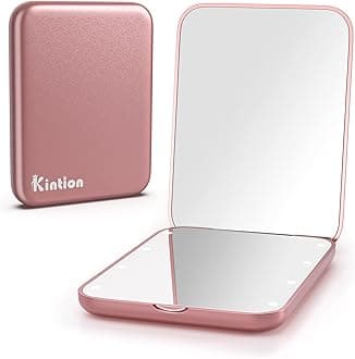 Kintion Pocket Mirror, 1X/3X Magnification LED Compact Travel Makeup Mirrors with Light for Purse, 2-Sided, Portable, Folding, Handheld, Small Lighted Mirror for Gift, Rose Gold