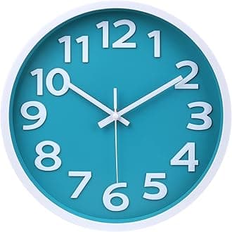 Teal Wall Clock with Big Numbers - 30cm Silent Non-Ticking Easy to Read Turquoise Coastal Decor for Bedroom, Kitchen, School, Kid's Room