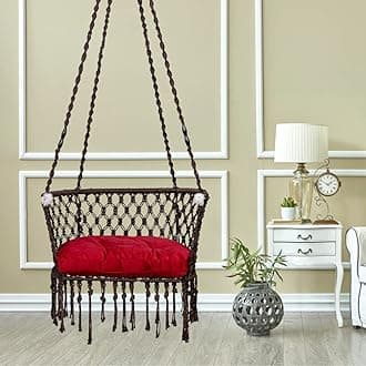 Jhula for Adults/ Swing for Home/ Swinging Chair/ Premium C Shape Swing for Adult/ Swing for Balcony/ Hanging Swing Chair/ Zula for Home Adults Balcony/ Hanging Kit & Cushion Included Brown by Patiofy