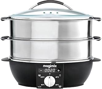 Magimix Multifunctional Electric Food Steamer - 2 Stainless Steel Tiers & Removeable Base, 12.2L Cooking Capacity, Digital Display - Gently Steam Fish, Meats, Rice And Vegetables To Perfection