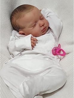 Sleeping Reborn Baby Doll Realistic Newborn Doll 20 Inches Lifelike Soft Silicone Vinyl Reborn Boy Doll Real Looking Toddler Boy with Closed Eyes (White Romper)