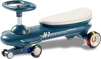 Newtronx N1 Wiggle Car for Kids-Swing Car, Ride-on Toy with LED Flashing Wheels No Batteries, Uses Twist,Turn, Wiggle Movement to Steer, Ride-on Toy for Boys Girls 3 Y and Up (Blue Lightning Bolt)