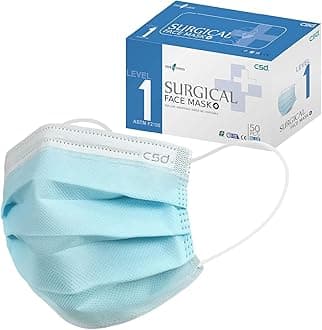 CSD Colo 50 Pcs ASTM Level 1 Disposable Face Masks, 3 Ply Adult Mask with Elastic Ear Loop, Nose Bridge Clip, Breathable Comfortable Mask Great for Indoor, Outdoors Use (Blue)