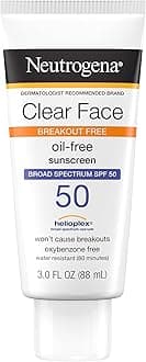 Neutrogena Clear Face Liquid Lotion Sunscreen for Acne-Prone Skin, Broad Spectrum SPF 50 UVA/UVB Protection, Oil-, Fragrance- & Oxybenzone-Free Facial Sunscreen, Non-Comedogenic, 3 fl. oz