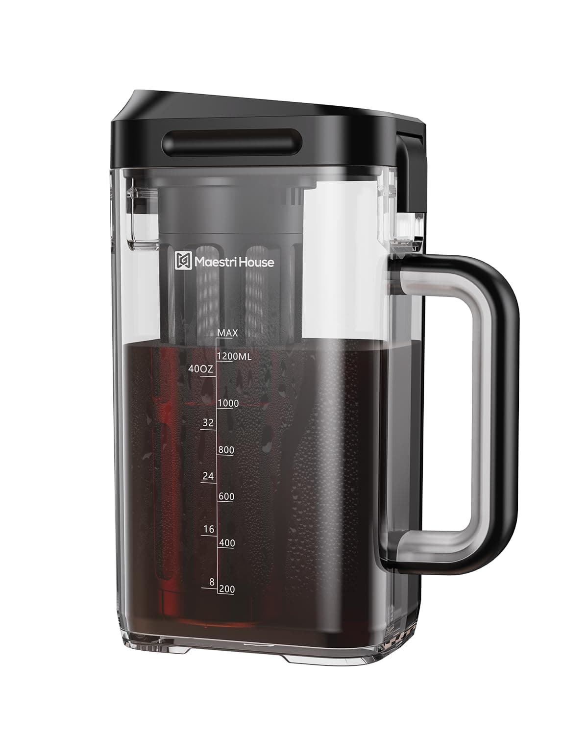 Cold Brew Coffee Maker, 1.2L Iced Tea and Coffee Maker Brewer Space Saving Tritan Pitcher, 350 Mesh Filter, 100% Leak-Proof,Measuring (Black)