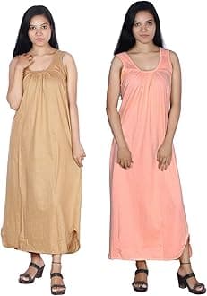 Rylie Women's Cotton Fabric Long Nighty Slip/Chemise - Full Length Camisole for Women - Plus Size Nighty - Kurti Slip