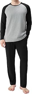 Mens Pajama Set Long Sleeve PJs, Soft Lightweight Sleepwear with Pockets, Comfortable Loungewear for Sleeping