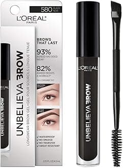 L'Oreal Paris Unbelieva-Brow Longwear Waterproof Tinted Brow Gel, Smudge-resistant, Transfer- Proof, Quick Drying, Easy and quick application with precise brush, Black, 0.15 fl. oz.