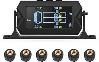 Tire Pressure Monitoring System, 3.5” Cordless Solar Charging RV TPMS with 6 External Sensors, 5 Alarm Modes, Auto Backlight & Saving Mode, W/Repeater for Longer Transmission (214PSI/15BAR)