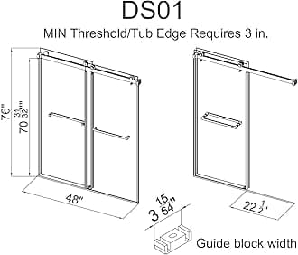YINVANI Frameless Shower Door, 46"-48" W x 76" H, Width Adjustable, SGCC Certified 3/8" (10 mm) Clear Tempered Glass, Double Sliding Shower Door, Stainless Steel Chrome Finish DS01