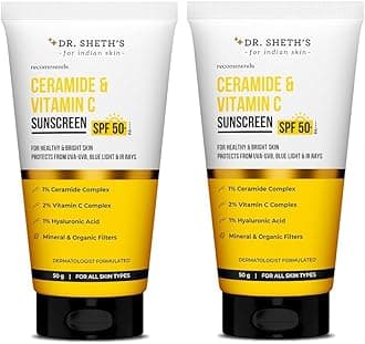 Ceramide & Vitamin C Sunscreen Spf 50+ Pa+++, One Step Routine For Summer, Non-Greasy, Quick-Absorbing, Zero White Cast, For Women & Men, Uva Uvb Sun Protection, 50Grams (Pack Of 2, All)