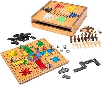 7-in-1 Combo Board Game and Chess Set - with Ludo, Backgammon, Checkers, Chinese Checkers, Dominoes, and Tic-Tac-Toe - by Hey! Play!