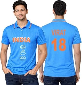 | India Cricket Fan Polo Jersey Tshirt | Lightweight Breathable Comfortable Sportswear | Team Cricket Sports Wear T-Shirt for Men - Blue