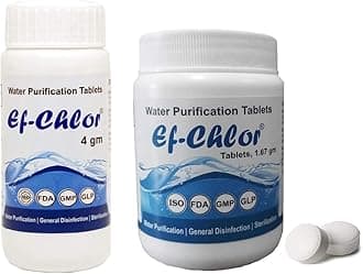 Ef-Chlor Water Purifier Tablet Combo Pack - Overhead/Underground Water Tank | 4gm-20 Tab Jar for 1000L + 1.67gm-50 Tab Jar for 500L | Purify and Safeguard Supply