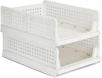 Foldable Stackable Wardrobe Organizer - Efficient Closet Storage Solution (Pack of 2, White)