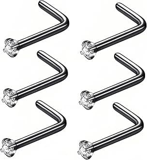 316L Surgical Steel 22g/20g/18g Nose Rings Studs L-Shape Nose Nostrial Piercing Body Jewerly L Shaped Nose Studs 1.5mm 2mm 2.5mm 3mm CZ Nose Screw Studs Rings for Women